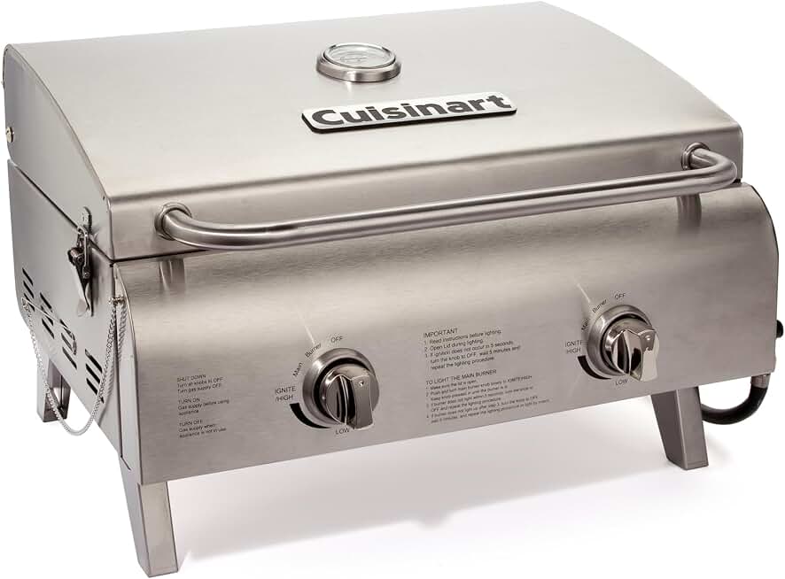 Cuisinart Outdoor Gas Grill, 20,000 BTU, Portable, 2-Burner | 22-lb propane grill for camping, tailgate, and BBQ cooking with electronic ignition and independent control knobs, CGG-306