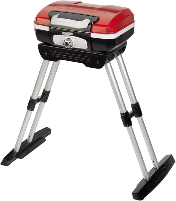 Cuisinart Gas Grill w/VersaStand, Petite Gourmet, Portable, 5,500 BTU | Compact propane grill with 150 sq. in. surface, ideal camping grill for 8 burgers or 6-10 chicken breasts, CGG-180