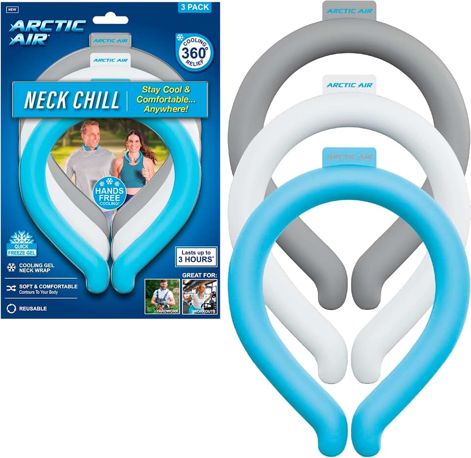 Arctic Air Neck Chill Cooling Tube, Wearable Neck Cooler, 3 Pack |Quick Freeze Gel, No Batteries or Charging | Hands Free Body Cooler for Hot Weather | Reusable, Adjustable Fit