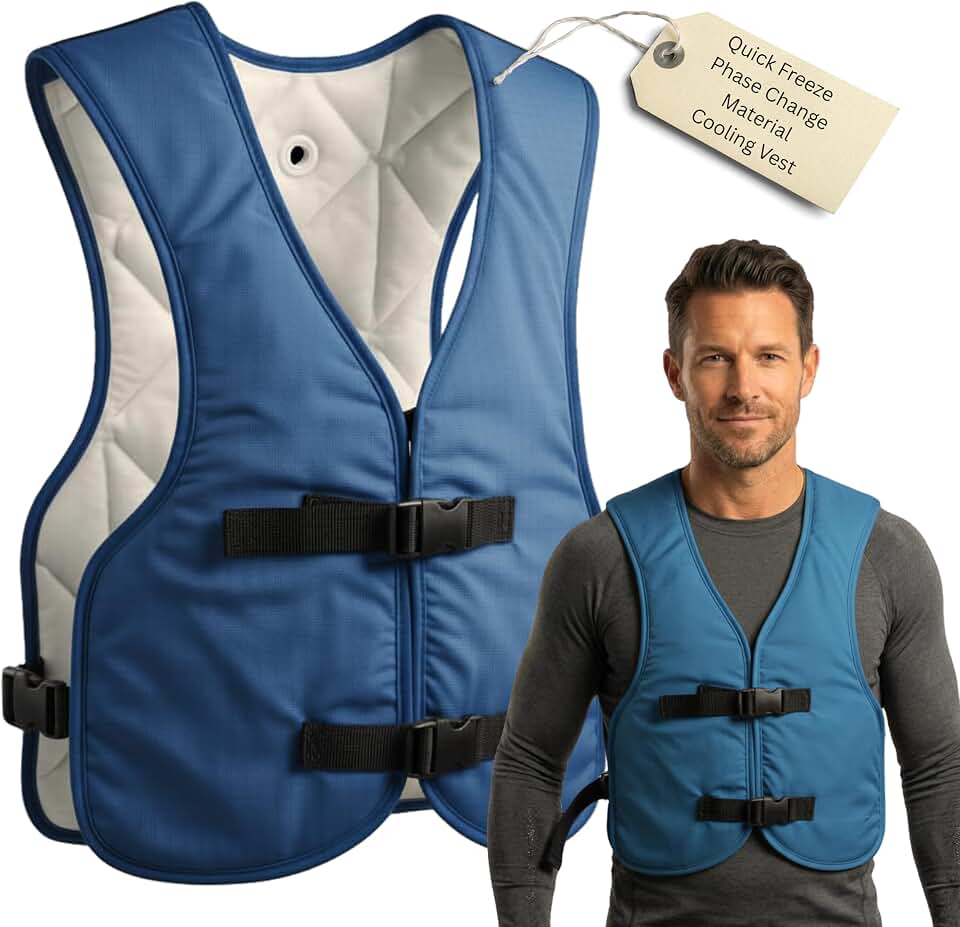 PCM Ice Vest for Men and Women - Adjustable Cooling Vest - Freezes in 30 Min - Special Phase Change Material (PCM) that Freezes Anywhere under 64Deg (Blue)