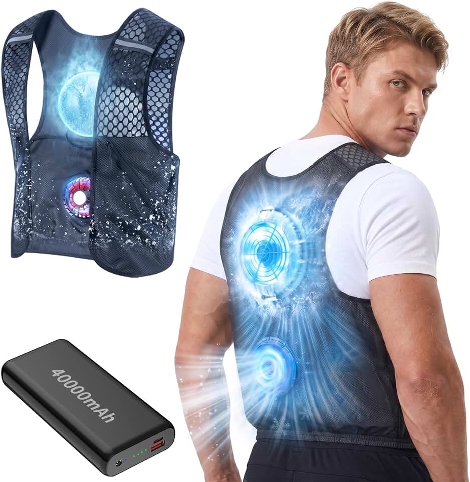JIAE Semiconductor Cooling Vest, Personal Air Conditioner, Small-Xlarge | 40000mAh Big Battery Wearable Cooler with Fan and Cooling Plate, 4 Modes Adjusted Up to 17 Hrs Cooling Vest