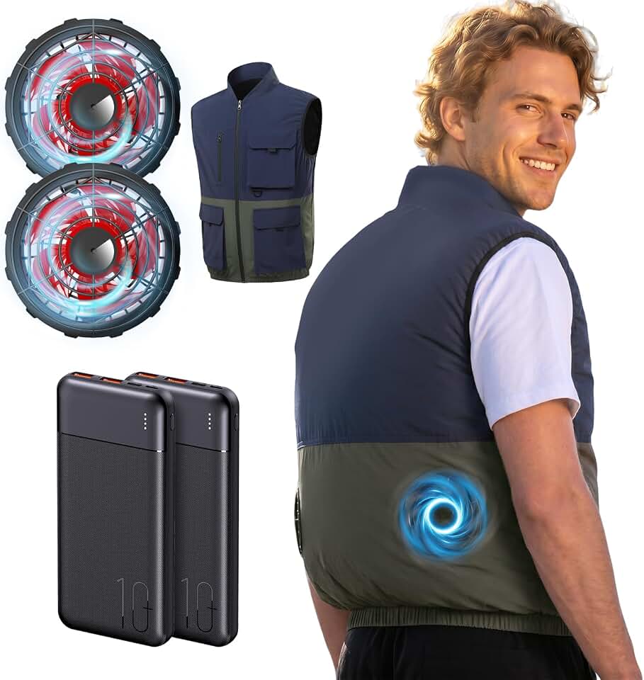 JIAE Cooling Vest with 2 pcs Battery Pack, 3 Fan Modes Air Conditioner Clothes for Construction, Outdoor Work &amp; Activity