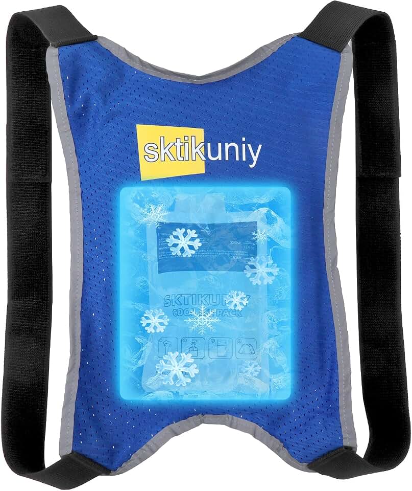 Cooling Vest with 3 Ice Packs, Lightweight Breathable Design, Adjustable Shoulder Straps, Reflective Trim, Blue