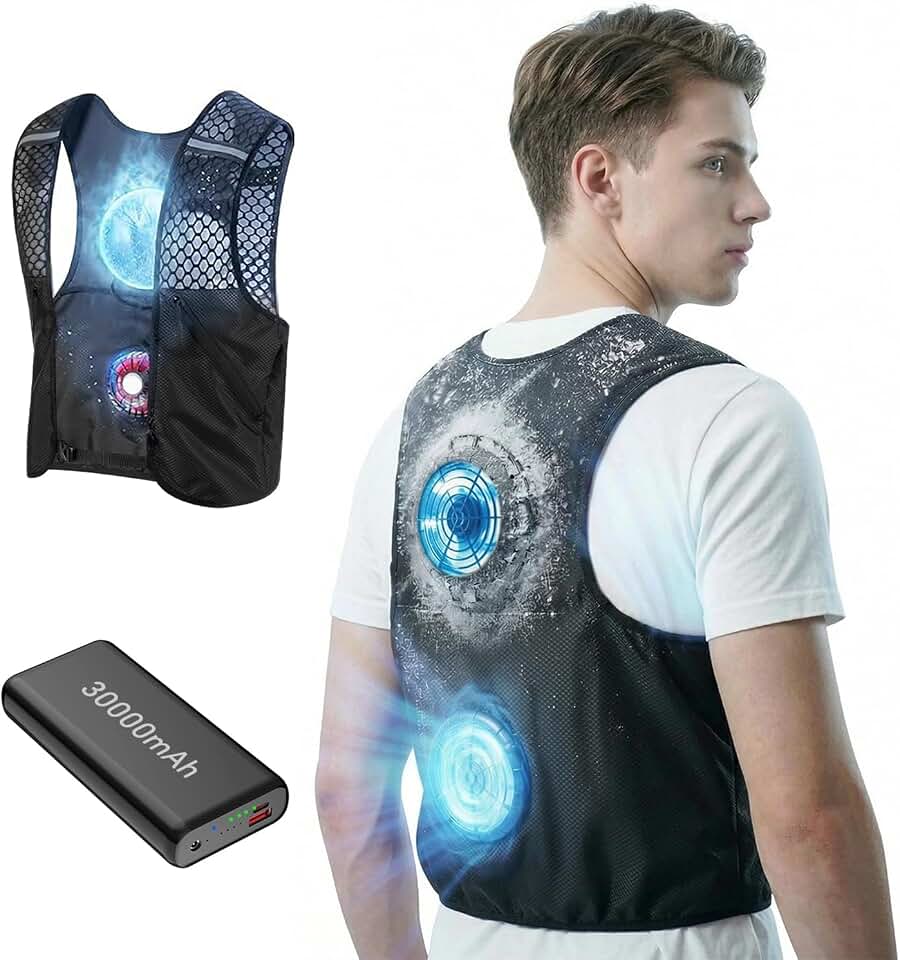 JIAE Cooling Vest, Wearable Cooler with Fan and Cooling Plate | 30000mAH Big Battery Portable Air Conditioner, 4 Modes Adjustable Heat Relief Gear for Outdoor Activity, Outdoor Work