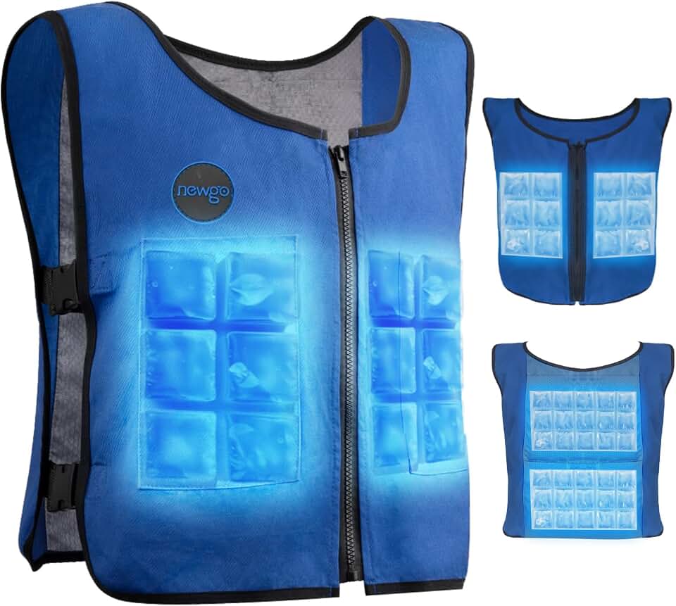 NEWGO Cooling Vest for Men&amp; Women, 4 PCS Ice Packs | Adjustable &amp; Lightweight, Ice Jacket Ideal for Motorcycle, Fishing, Cycling, Outdoor Work
