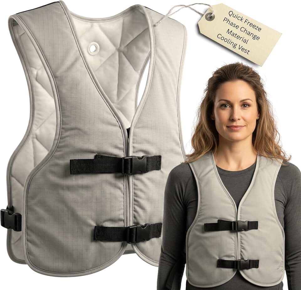 PCM Ice Vest for Men and Women - Adjustable Cooling Vest - Freezes in 30 Min - Special Phase Change Material (PCM) that Freezes Anywhere Under 64Deg - Off White