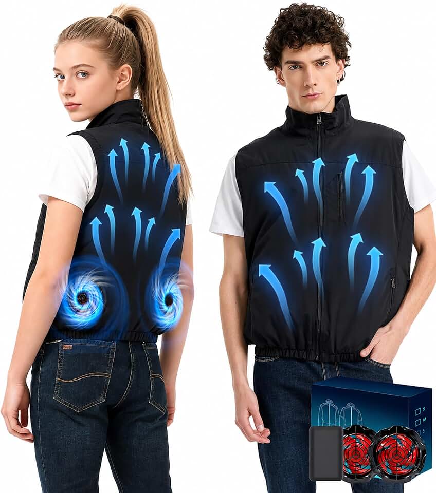 21V Cooling Fan Vest for Men and Women, With Max 12000 RPM 2 Fan &amp; Up to 16 Hours Runtime 20000mAh Battery