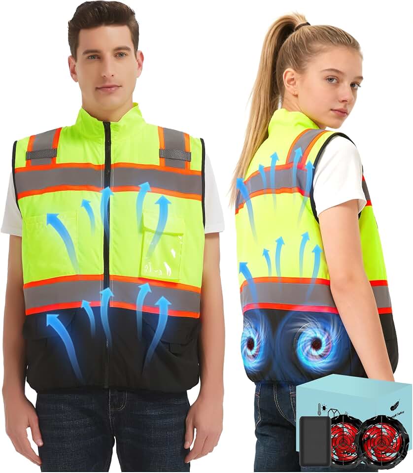 21V Safety Cooling Fan Vest for Men and Women, With Max 12000 RPM 2 Fan &amp; Up to 16 Hours Runtime 20000mAh Battery