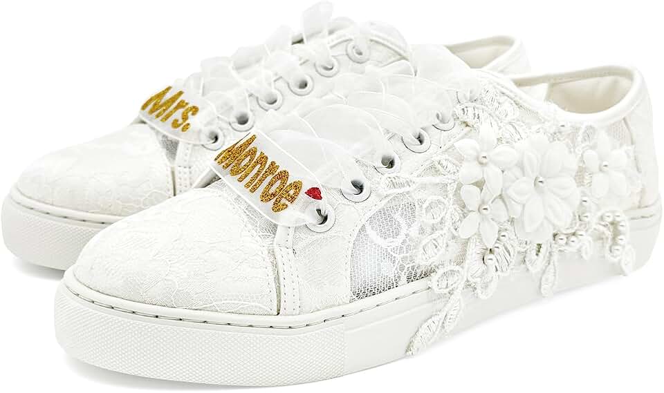 JIAJIA 8836 Wedding Shoes Bridal Sneakers Flats Bride Tennis Shoes Lace Sneakers - Personalized Customization Available