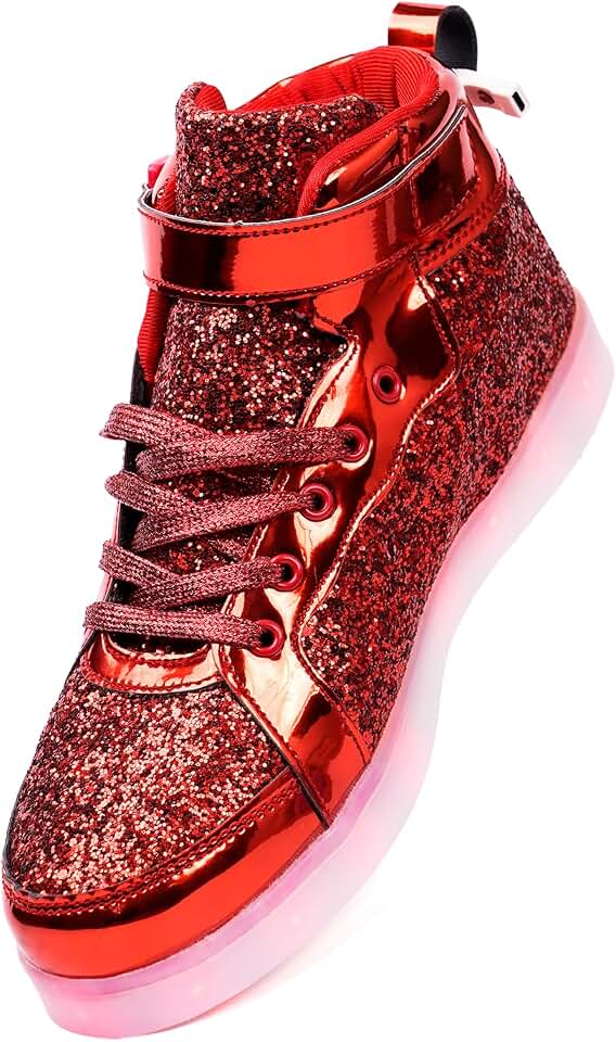Glitter Led Shoes Light Up Shoes High Top Sneakers for Women Men Flashing Dancing Shoes for Halloween Christmas Party with USB Charging