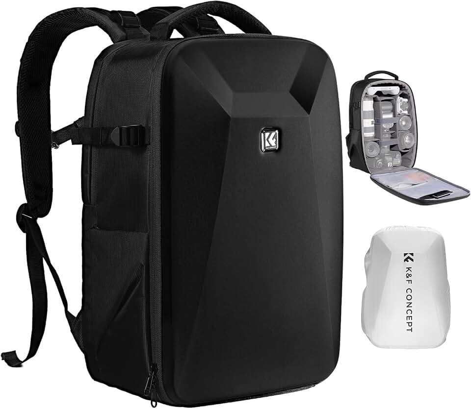 K&amp;F CONCEPT Camera Backpack,Hardshell Photography DSLR Camera Bag | 15-15.6 Inch Laptop Compartment, Waterproof, Hard Shell Camera Case, Compatible with Canon/Nikon/Sony/DJI Mavic Drone, B07 Global Recycled Standard