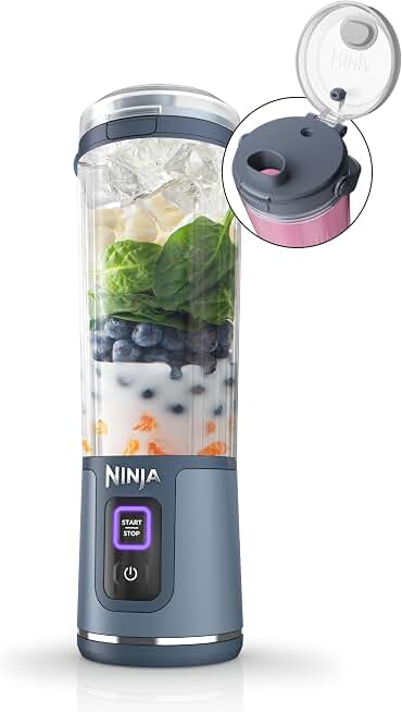 Ninja BC151NV Blast Portable Blender, Cordless, 18oz. Vessel, Personal Blender-for Shakes &amp; Smoothies, BPA Free, Leakproof-Lid &amp; Sip Spout, USB-C Rechargeable, Dishwasher Safe Parts, Denim Blue
