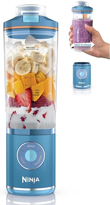 Ninja Blast Max Portable Blender, 22oz, Blue Raspberry, BC251BL2 | Twist &amp; Go removable 22-oz vessel. Auto-iQ Crush &amp; Smoothie programs, cordless. Dishwasher safe, leakproof lid.