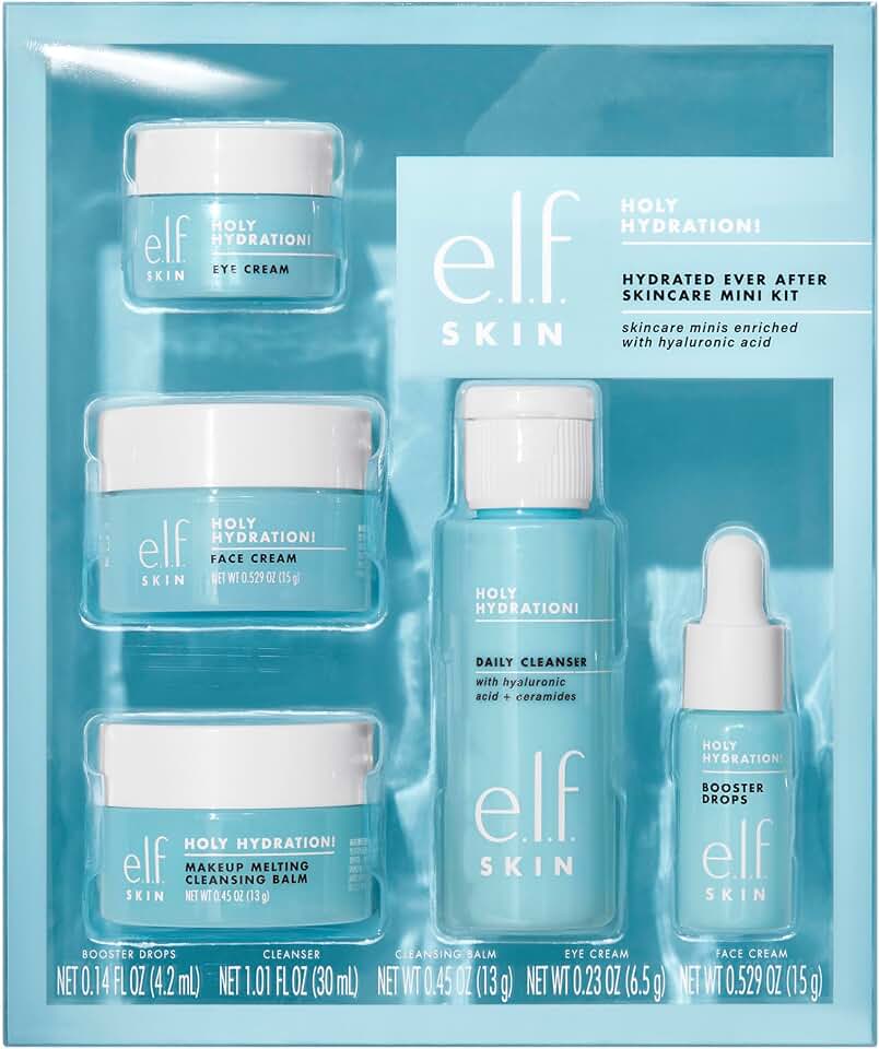 e.l.f. SKIN Holy Hydration! Hydrated Ever After Skincare Mini Kit, Cleanser, Makeup Remover, Moisturizer &amp; Eye Cream For Hydrating Skin, Travel-Friendly Sizes