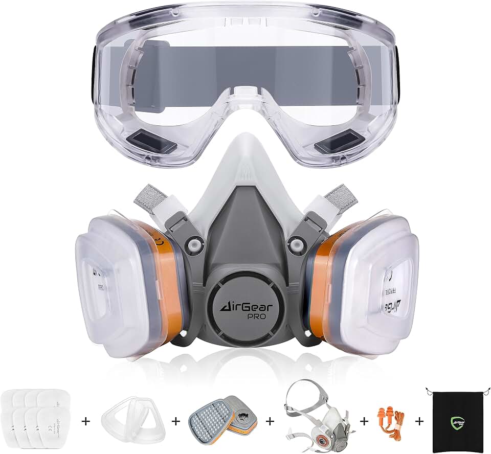 AirGearPro G-500 Reusable Respirator Mask with A1P2 Filters | Anti-Dust Mask Ideal for Painting, Woodworking, Construction, Sanding, Spraying, Chemicals, DIY etc