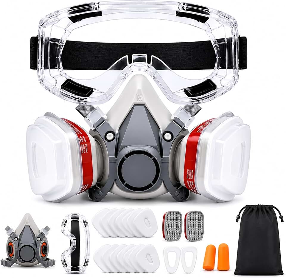 Premium Respirator Kit – Reusable Half Face Mask with Safety Glasses for Painting, Spraying, Sanding, Polishing (Set)