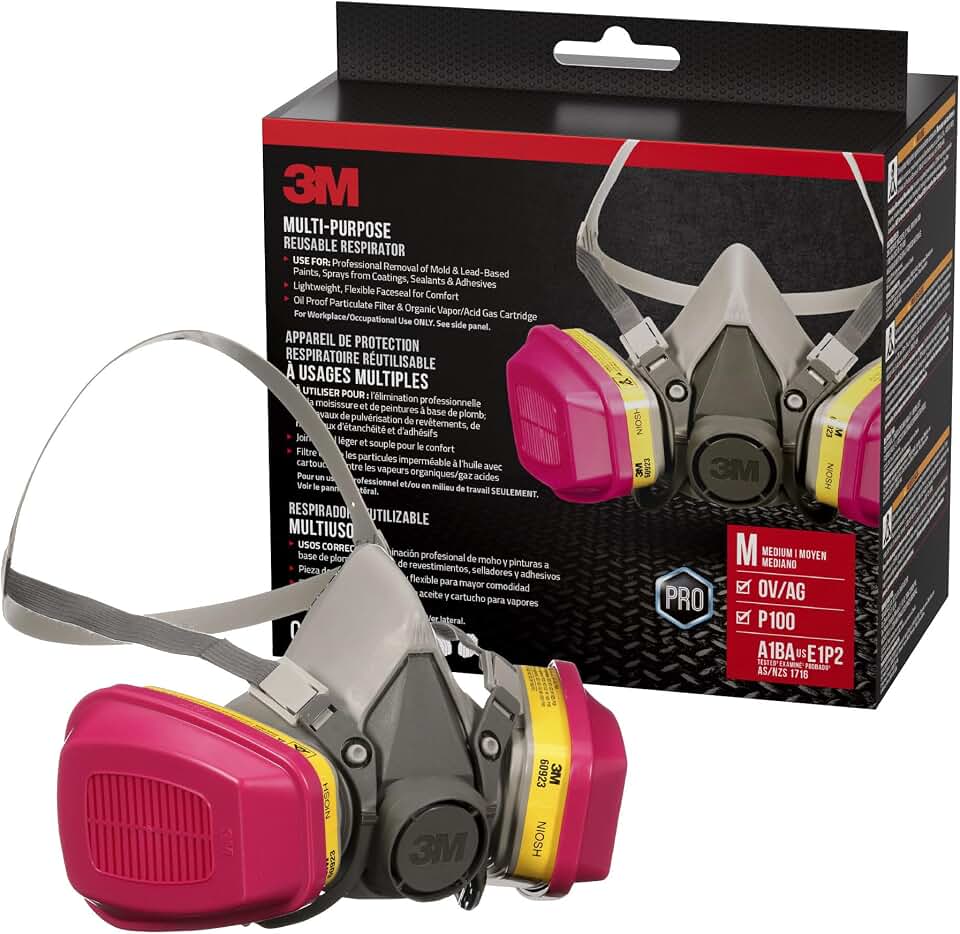 3M P100 / OV/AG Multi-Purpose Reusable Respirator 62023, Medium | NIOSH-APPROVED P100 / Organic Vapor / Acid Gas Rated Filters Adjustable Head Straps Comfortable &amp; Lightweight
