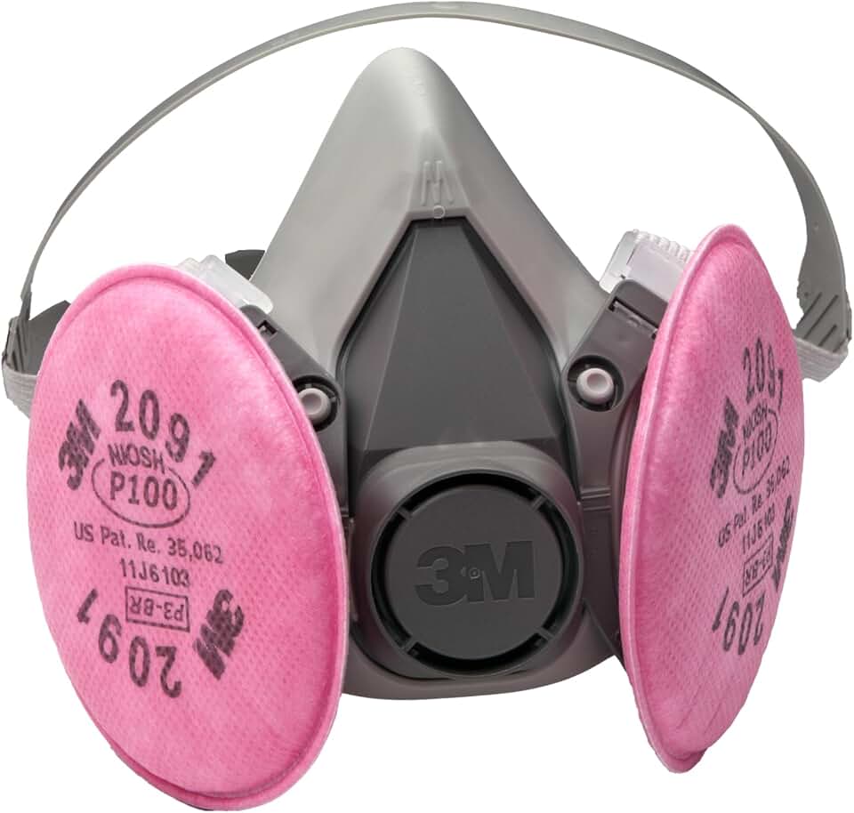 3M Half Facepiece Reusable Respirator Assembly Kit 6291, Medium, 1 Kit | P100, Includes 2091 Particulate Filters, Lightweight, Comfortable, Easy to Adjust, Welding, Soldering, Asbestos