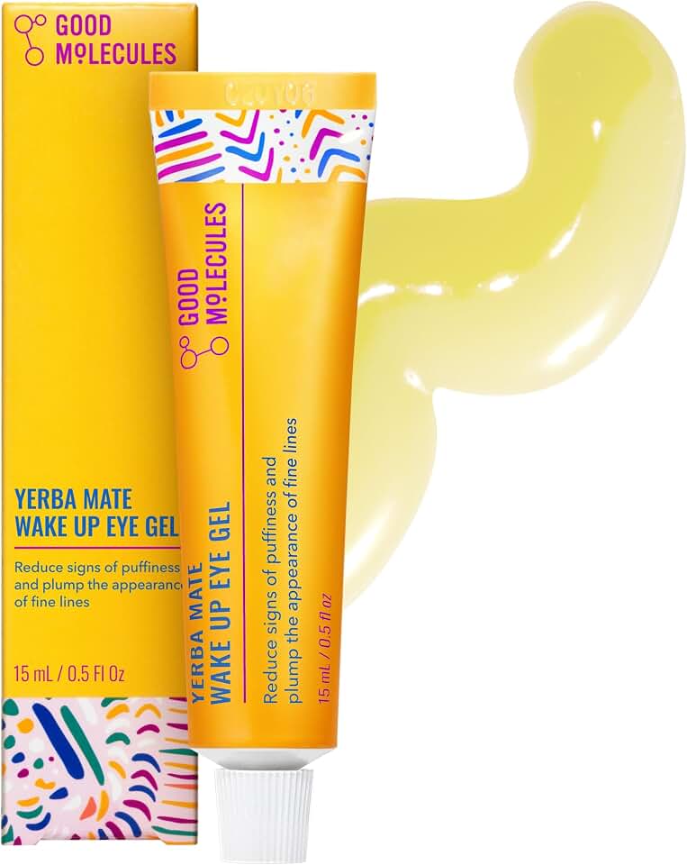 Good Molecules Yerba Mate Wake Up Eye Gel, Caffeine Under Eye Cream, 15 ml | Revives and hydrates tired under eyes with caffeine. Helps improve the look of puffiness, under eye bags, and fine lines.