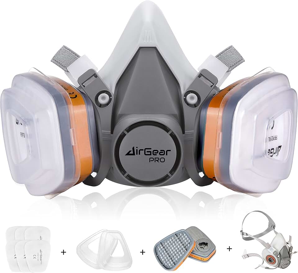 AirGearPro M-500 Reusable Respirator Mask with Filters | Ideal for Painting, Woodworking, Construction, Sanding, Spraying