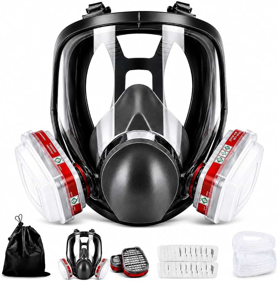 Avenor Full Face Mask with Replaceable Filters for DIY Painting &amp; Cleaning | Thick Clear Lens Face Protection from Dust and Debris During DIY Tasks