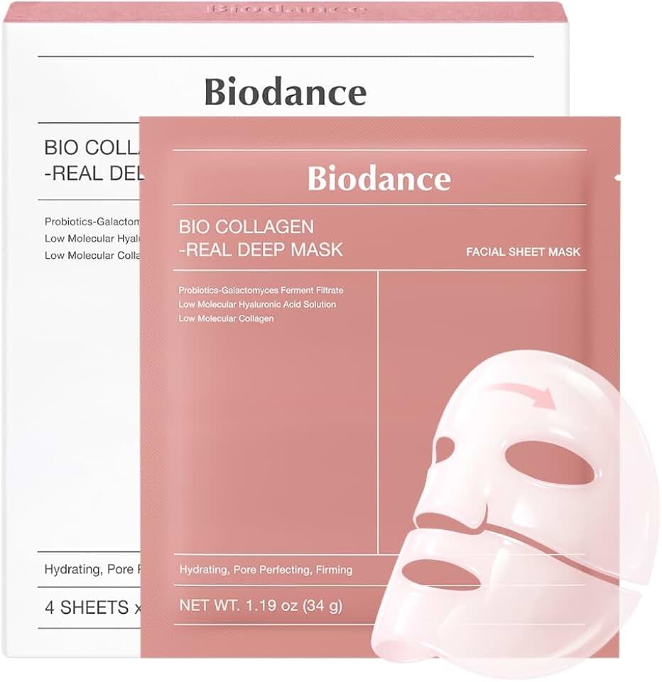 BIODANCE Bio-Collagen Real Deep Mask, Hydrating Overnight Hydrogel Face Mask, Pore Minimizing, Elasticity, Plumping, Travel Essentials &amp; Self Care Gifts for Women, Korean Skincare | 1.19oz(34g) x 4ea