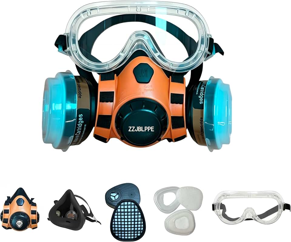 Reusable Silicone Half Face Respirator Mask with A1 Filters, Anti Gas Anti Dust Respirator for Spray Paint, Welding, Woodworking, Construction, Chemicals, Sanding and DIY Protection