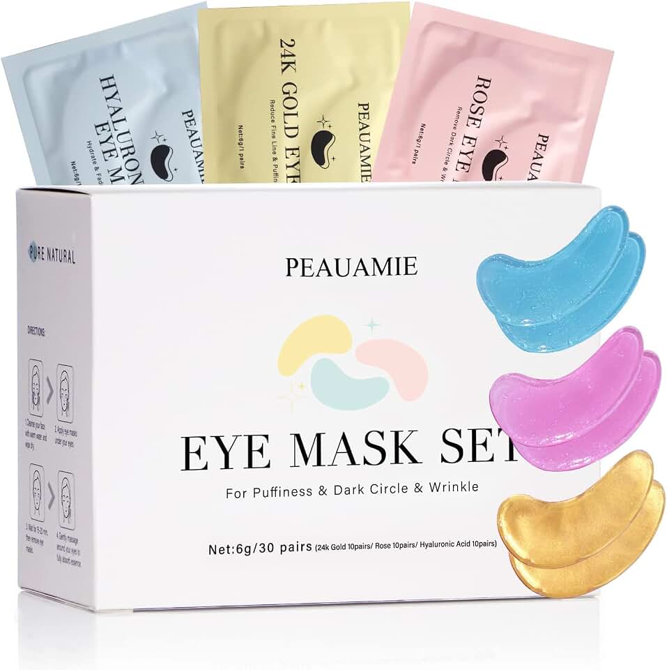 PEAUAMIE Under Eye Patches Gold and Hyaluronic Acid for puffy eyes,Rose Eye Masks for Dark Circles and Puffiness skin care Smooth Wrinkles products 60 Count