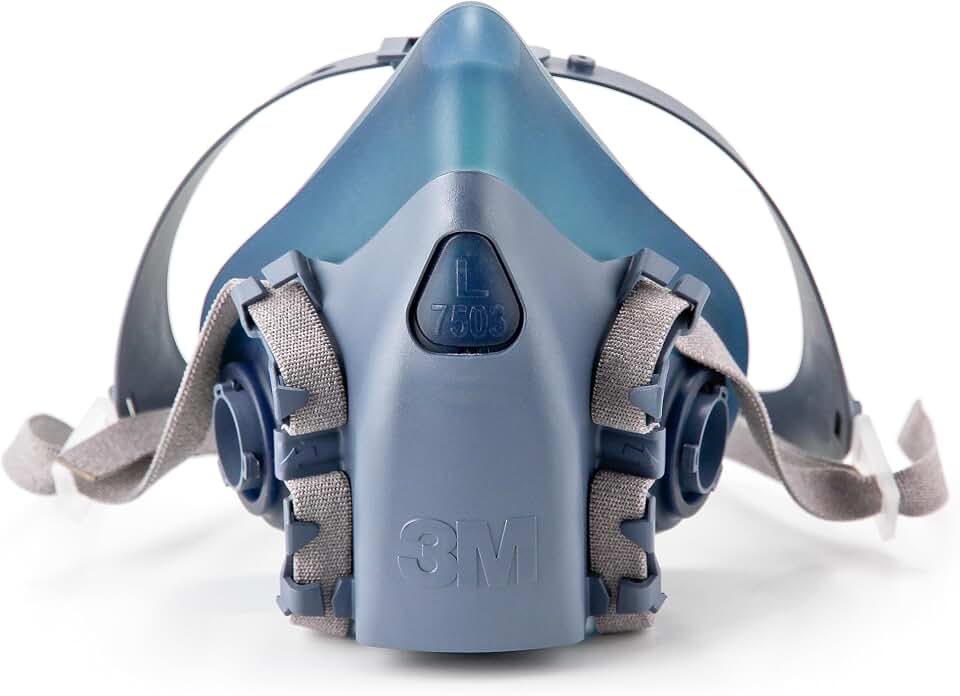 3M Reusable Respirator Half Facepiece 7502, NIOSH, Medium | 3M Cool Flow Valve, Dual Airline Supplied Air Compatible, Integrated Dropdown Suspension, Bayonet Connections