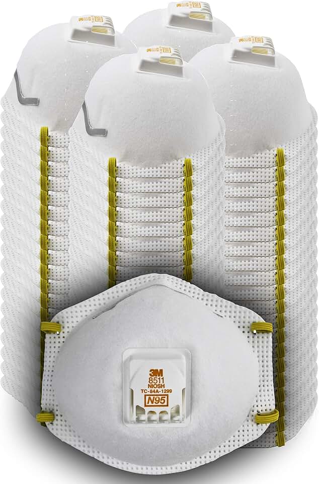 3M Particulate Disposable Respirator 8511, N95, Pack of 80, NIOSH Approved | Cool Comfort and Fewer Pressure Points, Dual Attachment for Grinding, Sanding, Sawing, Sweeping, Dust, Smoke