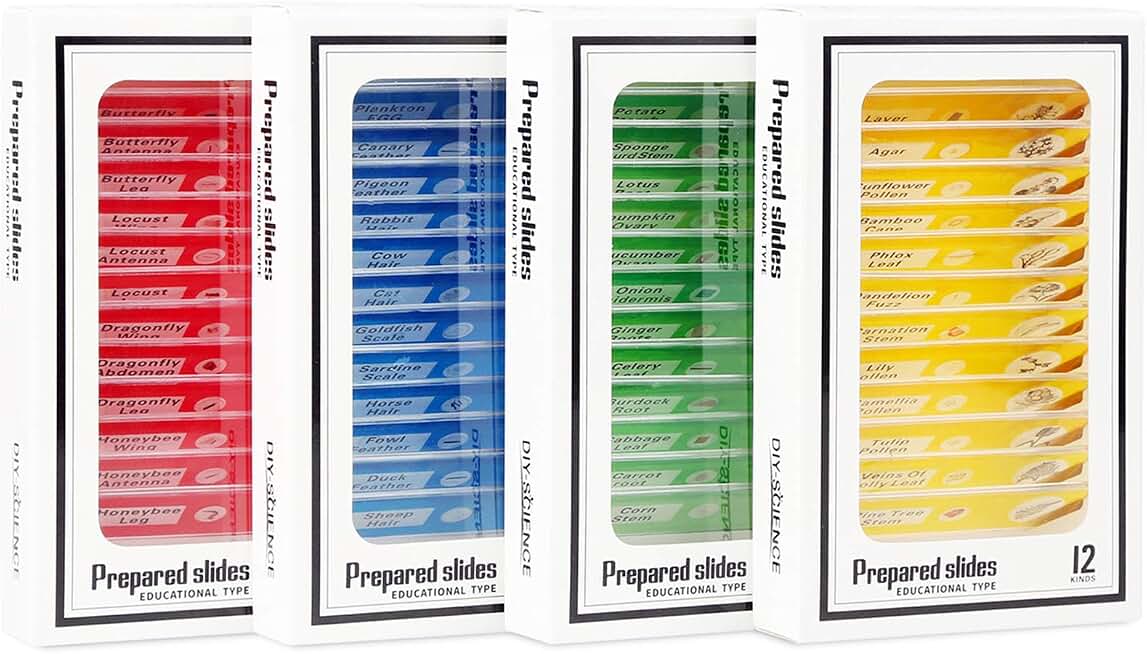 48 Prepared Microscope Slides Set of Animals Insects Plants Flowers, Biological Learning Resource Specimens for Kids Beginner Classroom Basic Science Education