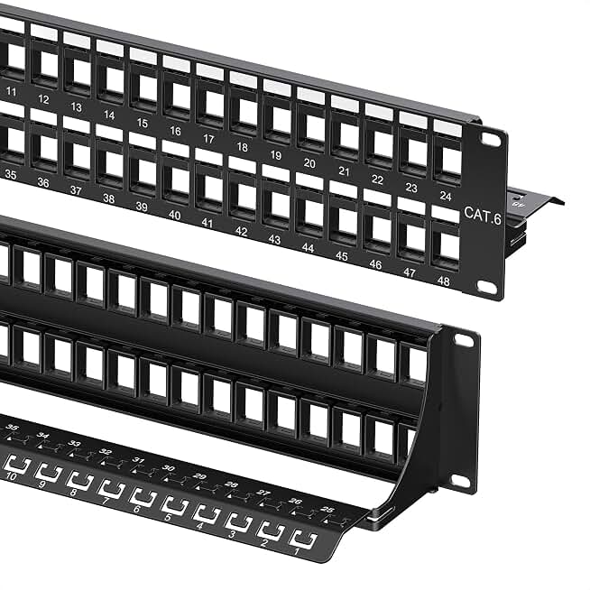 Cable Matters 2U 48 Port Keystone Patch Panel with Cable Management | With Support Bar, Rackmount or Wall Mount, 19-Inch Blank Patch Panel for Keystone Jacks
