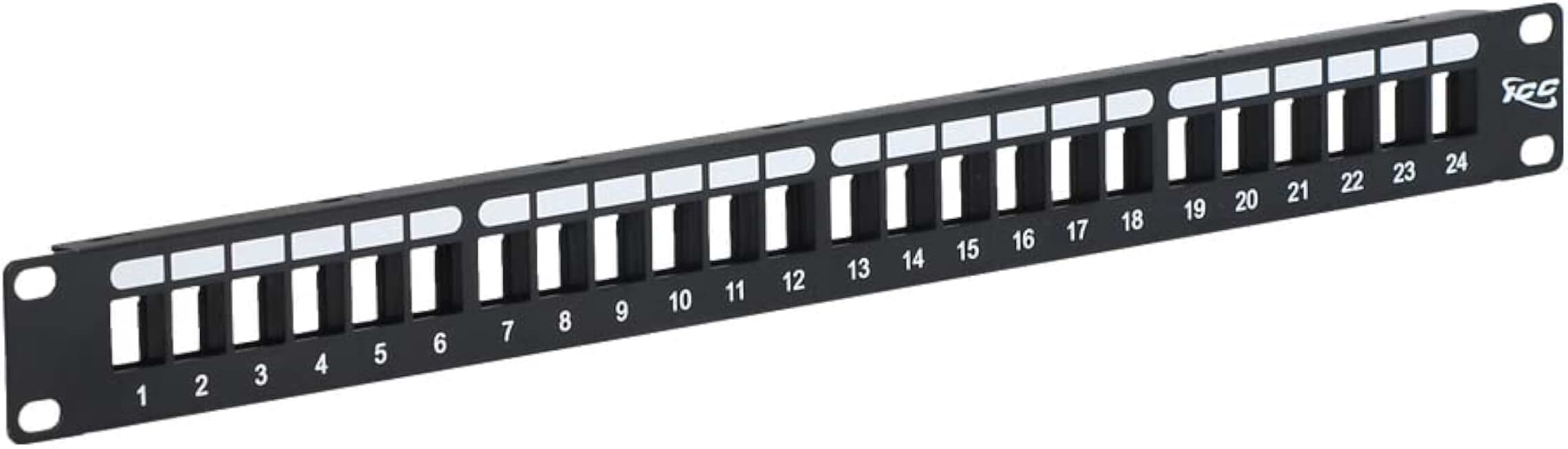 ICC 24 Port Blank Keystone 1U Patch Panel with 19” Metal Rackmount Housing for Slim Profile Keystone Jacks (Sold Separately), UL Listed, IC107BP241