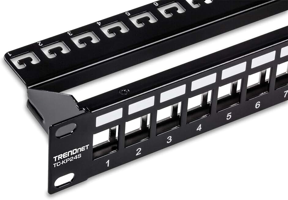 TRENDnet 24-Port Blank Keystone Shielded 1U Patch Panel,TC-KP24S | 1U 19" Rackmount Housing, Protects Against EMI/RFI Noise, Recommended with TC-K06C6A Cat6A Keystone Jacks (Sold Separately)