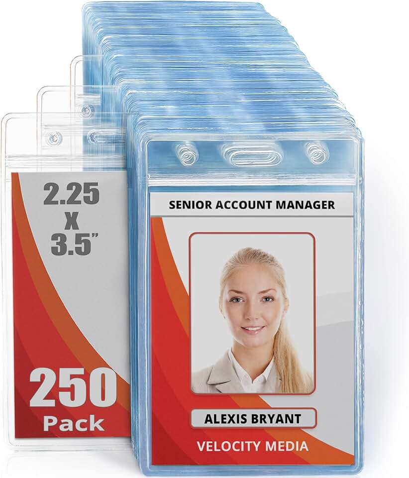 2.25x3.5 Vertical ID Card &amp; Name Badge Holder - Resealable, 250 Pack | Mifflin clear plastic identification name tag holders, soft edge, zipper seal, pre-punched holes for most lanyard clips