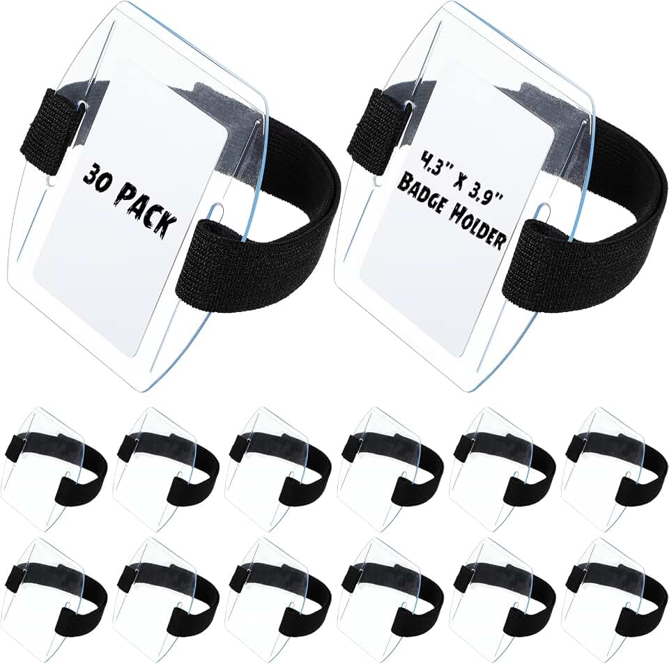 Epakh 30 Pcs Armband ID Card Badge Holder Clear, Simple Strips, Black | Clear Sleeve with Hook Loop Closure, Fits Most Arm Sizes, For Marathons Gyms Events Staff ID, Secure Badge Holder Carrier