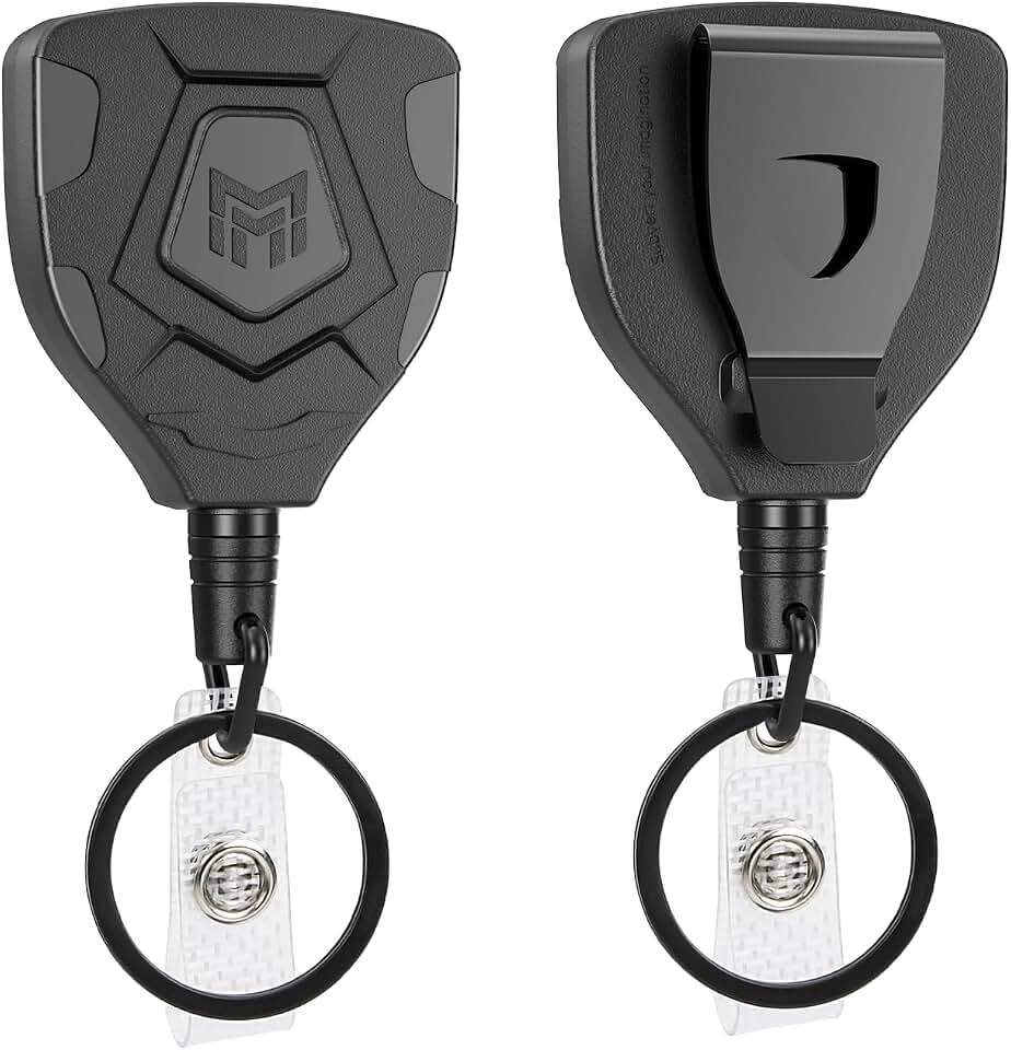 MNGARISTA Heavy Duty Retractable Badge Reel, 8 oz 31.5'' Keychain, 2 Pack | heavy duty badge reel, 8 oz pull force, 31.5'' retractable keychain, reinforced PC housing, durable steel wire cord