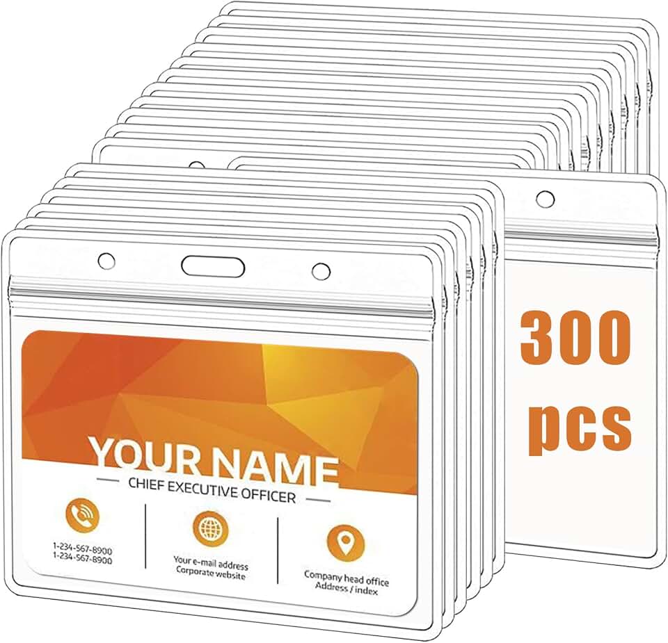300 Pack Extra Thick Horizontal ID Badge Holder, Name Badge Holder | Name tag Holder with Waterproof Type Resealable Zip