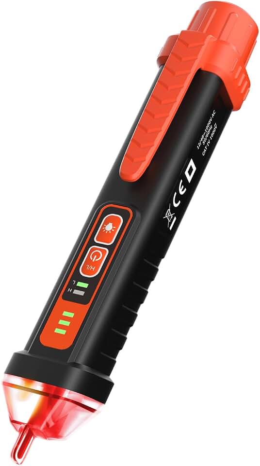 Non Contact Voltage Tester Pen, AC 12/48-1000V Electric Tester Pen | Electrical Tester Pen, Dual Sensitivity AC Checks, Live/Neutral Wire ID, Audible/Visual Alarm, LED Light, CAT III/CAT IV