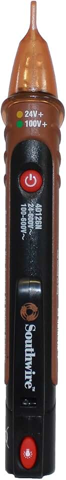 Southwire 40126N NCV Non-Contact Voltage Dual Range Pen Type Detector with Flashlight; 24-600V AC