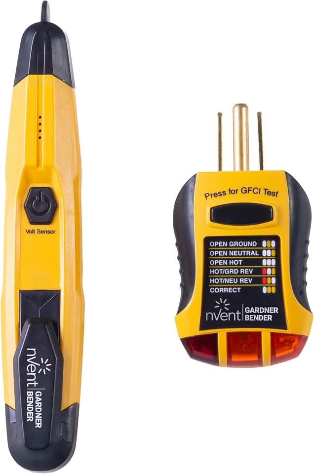 Sperry Instruments STK001 Non-Contact Voltage Tester (VD6504) &amp; GFCI Outlet / Receptacle Tester (GFI6302) Kit, Electrical AC Voltage Detector, Yellow &amp; Black