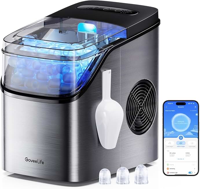GoveeLife Smart Ice Maker, 9 Ice Cubes in 6 Mins 3 Sizes, 26lbs/Day, Silver | Countertop Ice Maker with App &amp; Voice Control, Self Cleaning, RGB Lights, Portable Ice Machine with Scoop for Kitchen, Party