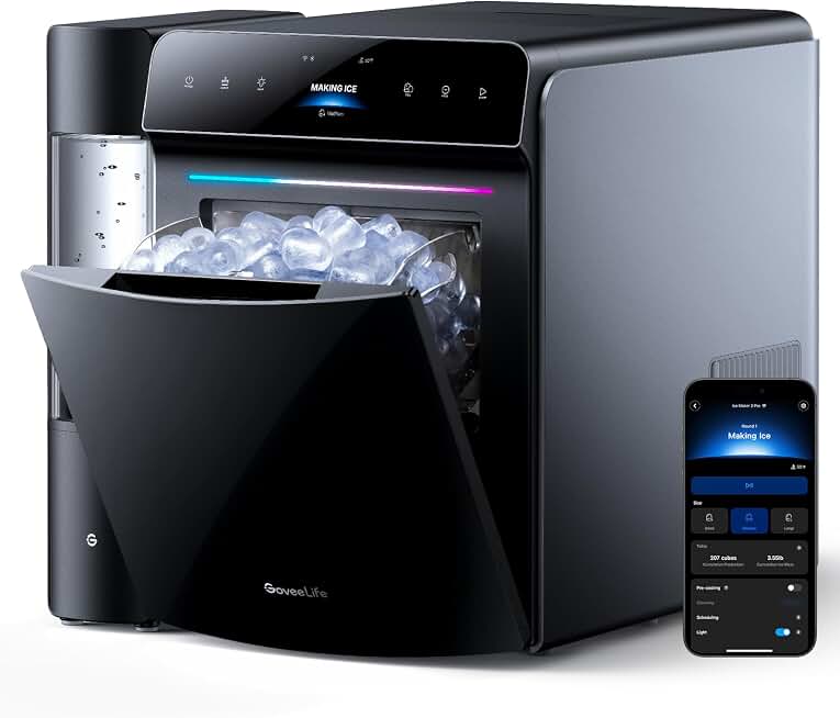 GoveeLife Smart Countertop Ice Maker 2 Pro, 3 Mins 9 Ice Cubes with 3 Sizes | 47lbs Daily, 40dB Quiet, Smart Pre-Cooling, App &amp; Voice Control, Self-Clean, Dual Water Tanks for Home, Coffee, Party, Office