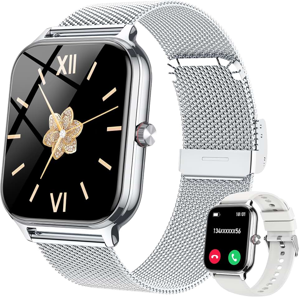 Smart Watch Women Men, Answer/Make Call, 1.96'' Fitness Tracker with Blood Pressure, HR, Sleep Monitor, 110+ Sport Modes Reloj Inteligente para Mujer Smartwatch Compatible with iPhone/Samsung/Android