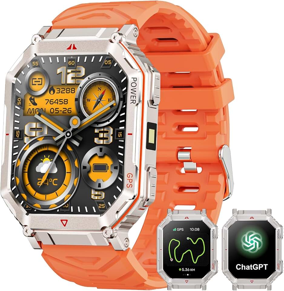 Military Smart Watches for Men with GPS,Compass,2.01" HD Display Bluetooth Calls,Smartwatch with GPT Voice Assistant,LED Flashlight,Fitness Tracker with 120+ Sports Modes,Compatible with Android &amp; iOS