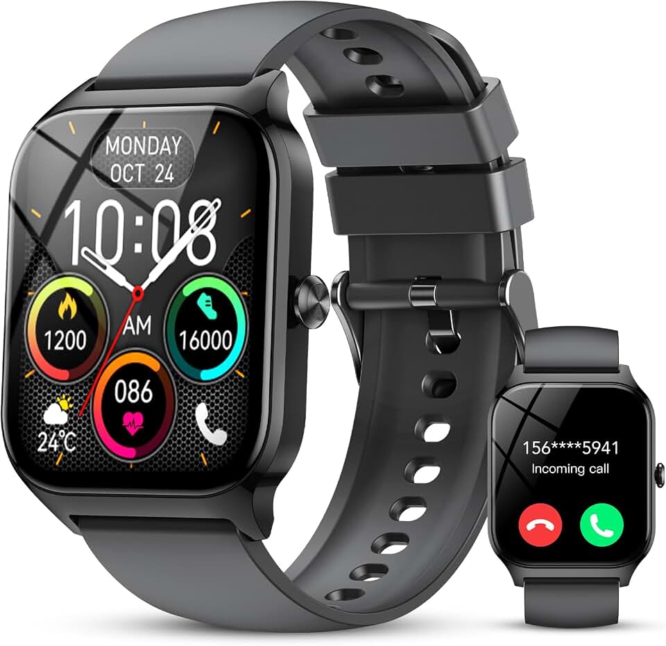 Smart Watch for Men Women,1.85" HD Fitness Tracker with Bluetooth Calls/ AI Voice Control, 120+Sports Modes, Heart Rate/Sleep Monitor, Pedometer, Calories, Waterproof Smartwatch for Android iOS Black