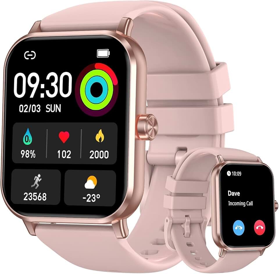 Smart Watch for Men Women, 1.83" HD Touchscreen Fitness Tracker with Bluetooth Calling, 130+ Sports Modes, Heart Rate Sleep Step Monitor, IP68 Waterproof, Compatible with iOS &amp; Android (Pink)
