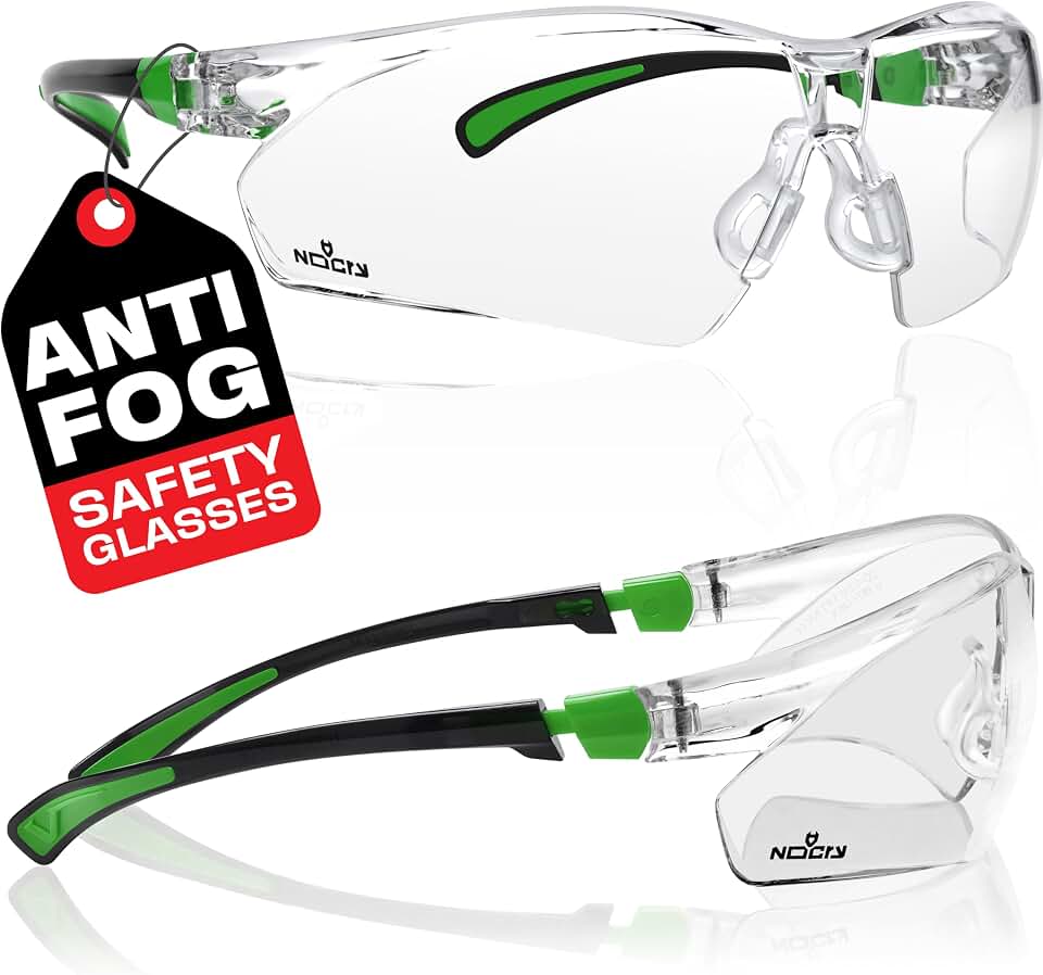 NoCry Clear Safety Glasses for Men and Women with Anti-Fog and Scratch Resistant Wrap Around Lenses, Adjustable Temples and Nose Pads — ANSI Z87 Certified Protective Eyewear with 100% UV Shielding