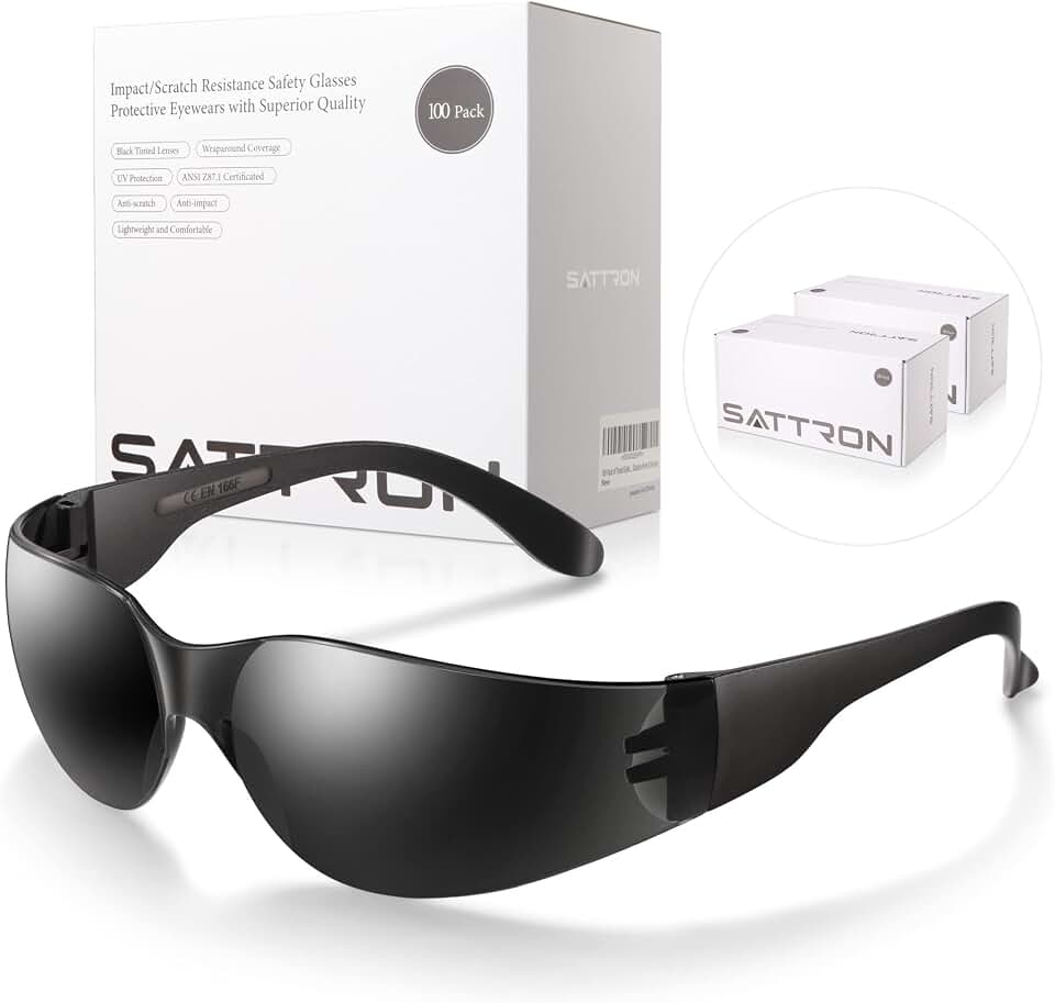 100 Pack of Tinted Safety Glasses, Scratch &amp; Impact Resistant Protective Eyewear, Ploycarbonate Dark Smoke Lenses for UV Protection, Safety Sunglasses for Construction, Outdoor Work &amp; Shooting