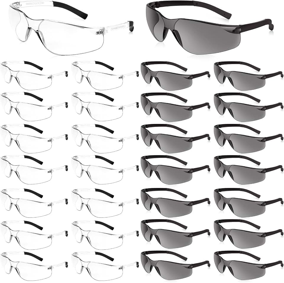 Salfboy Clear Safety Glasses Bulk for Men, Ansi Z87.1 Protective Eyewear | Polycarbonate Bulk Safety Goggles with Soft Silicone Legs for Lab, Industry, Construction, Painting, Fishing, Woodworking
